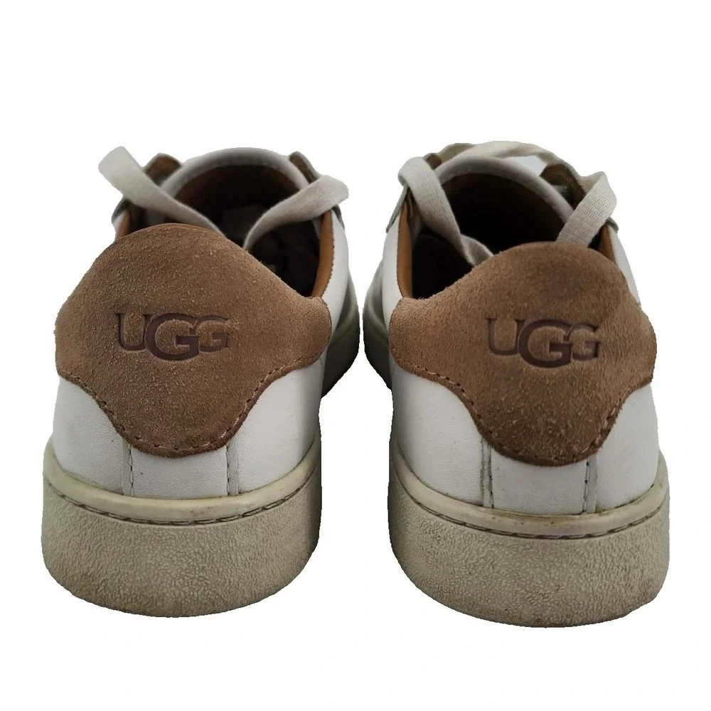 UGG South Bay Low Sneaker Women Size 10 White Leather Suede Tan Trim Good‎